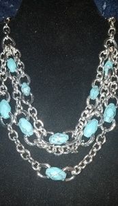 Silver and turquoise multi strand necklace
